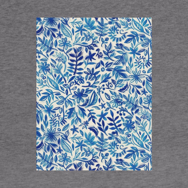 Floating Garden - a watercolor pattern in blue by micklyn